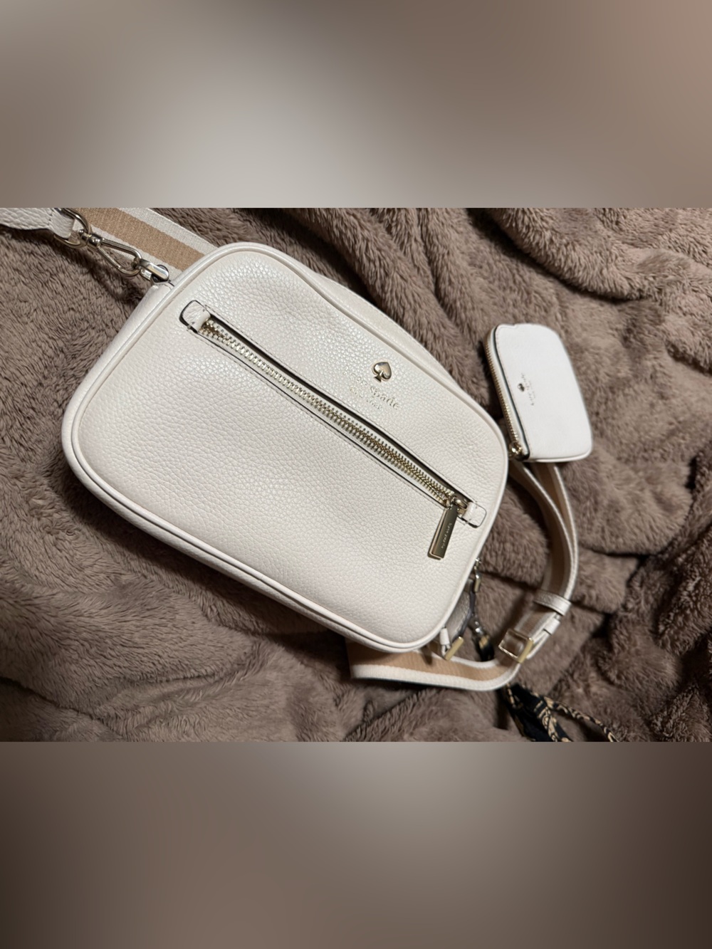 kate spade Cream Pebbled Leather Crossbody with Coin Pouch